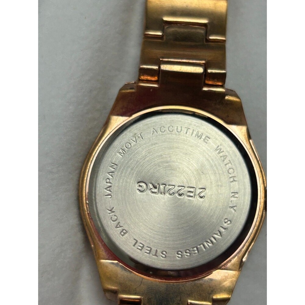 Accutime Women Gold Tone Watch Rhinestone Bezel Quartz Japan 2E22IRG Untested - Picture 5 of 6